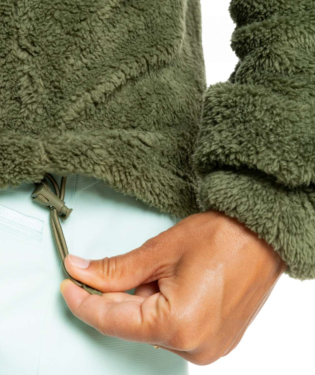 Roxy Women's Alabama Full Zip Jacket 2023 - A green jacket with a zippered front and two pockets on either side, featuring a drawstring at the waist.