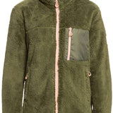 Roxy Women's Alabama Full Zip Jacket 2023 - A green fleece jacket with a zippered front and two side pockets, featuring a small logo on the left chest pocket.