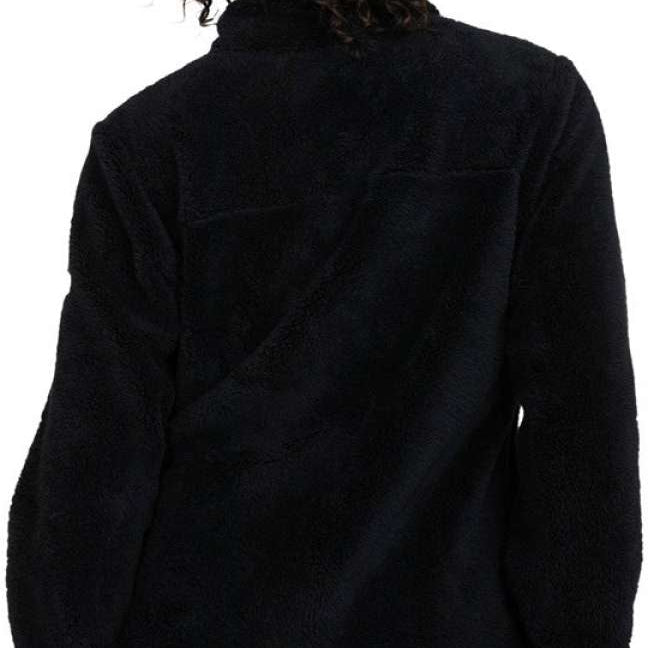 Roxy Women's Alabama Full Zip Fleece 2024 - A black fleece jacket with a zippered front and two chest pockets, featuring a subtle white logo on the left breast.
