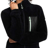 Roxy Women's Alabama Full Zip Fleece 2024 - A black fleece jacket with a zippered front and a small pocket on the chest.