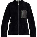Roxy Women's Alabama Outer Layer 2024 - A black fleece jacket with a zippered chest pocket and white drawstring at the hood.