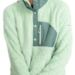 Roxy Women's Alabama Outer Layer 2024 - A mint green fleece jacket with a high collar and snap-button closure, featuring a zippered chest pocket.