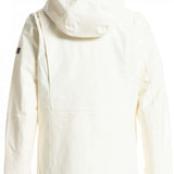 Roxy Women's Andie Insulated Jacket 2023 - A cream-colored jacket with a hood, featuring black zippers and a small black logo on the left sleeve.