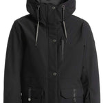 Roxy Women's Andie Insulated Jacket 2023 - A black insulated jacket with a hood, featuring two zippered pockets and a drawstring waist.