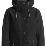 Roxy Women's Andie Insulated Jacket 2023 - A black insulated jacket with a hood, featuring two zippered pockets and a drawstring waist.