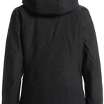 Roxy Women's Andie Insulated Jacket 2023 - A black jacket with a hood, featuring a subtle geometric pattern on the back and sleeves.