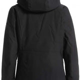 Roxy Women's Andie Insulated Jacket 2023 - A black jacket with a hood, featuring a subtle geometric pattern on the back and sleeves.