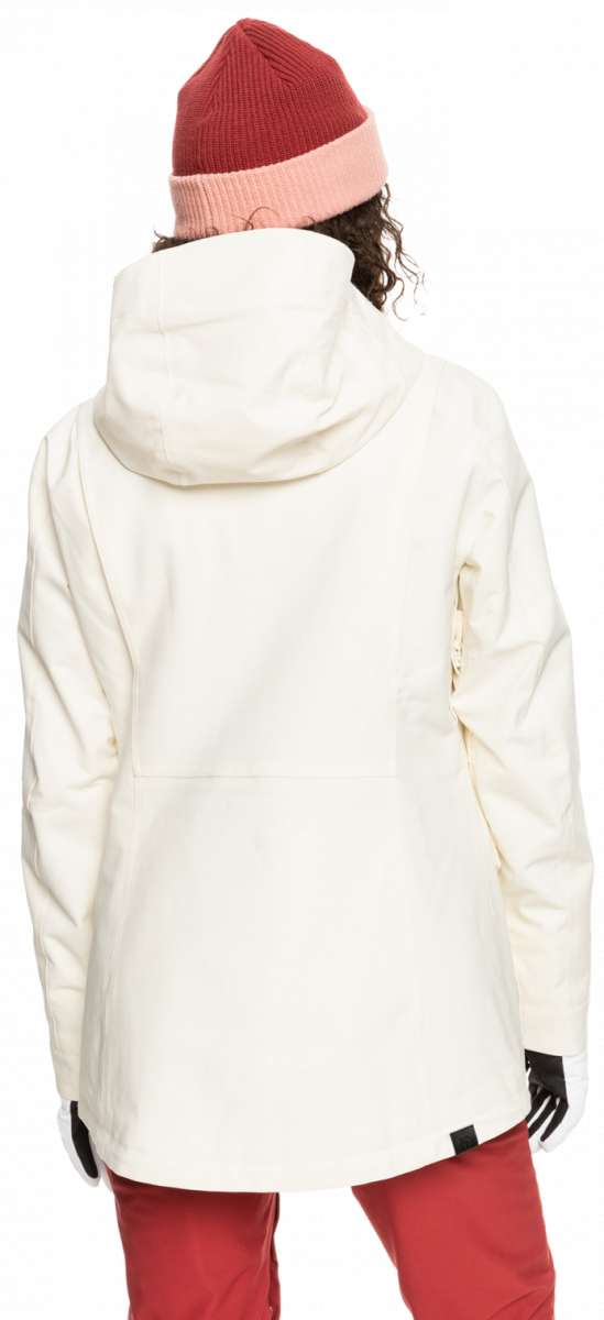Roxy Women's Andie Insulated Jacket 2023 - A cream-colored jacket with a hood and zippered pockets.