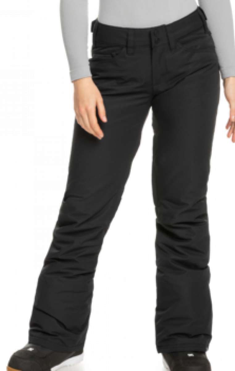 Roxy Women's Backyard Insulated Pant 2023 - Black snow pants with a subtle white stripe on the side of one leg.