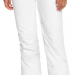 Roxy Women's Backyard Insulated Pant 2023 - White snow pants with black stripe on cuff and zippered pocket.