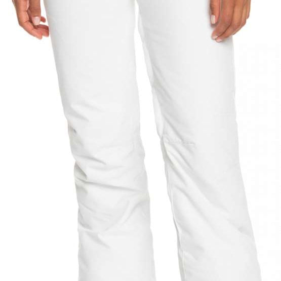 Roxy Women's Backyard Insulated Pant 2023 - White snow pants with black stripe on cuff and zippered pocket.