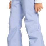 Roxy Women's Backyard Insulated Pant 2024 - Light blue snow pants with a subtle floral pattern on the side pockets and belt loops.