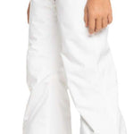 Roxy Women's Backyard Insulated Pant 2024 - A pair of white snow pants with a subtle pattern on the left leg, featuring a belt loop and two front pockets.
