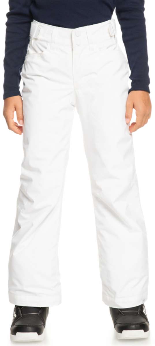 Roxy Women's Backyard Insulated Pant 2024 - A pair of white insulated pants with a zippered pocket on the side.