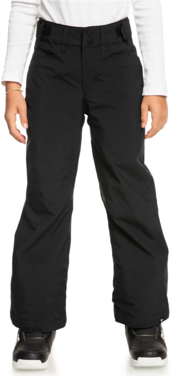 Roxy Women's Backyard Insulated Pant 2024 - Black snow pants with a subtle white stripe on the side of one leg.