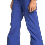 Roxy Women's Backyard Insulated Pant 2024 - A pair of insulated snow pants with a subtle floral pattern in shades of pink and green on a solid white background.