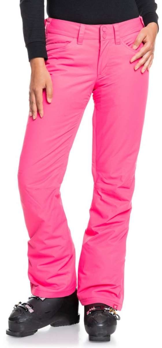 Roxy Women's Backyard Insulated Pants 2022 - Bright pink snow pants with a slight sheen, featuring a belt loop and two front pockets.