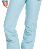 Roxy Women's Backyard Insulated Pants 2022 - Light blue snow pants with a subtle white stripe pattern on the side of one leg.