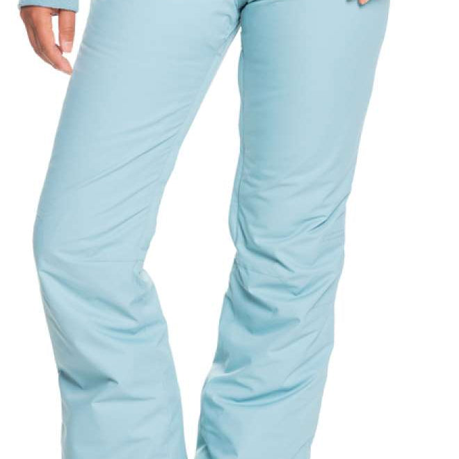 Roxy Women's Backyard Insulated Pants 2022 - Light blue snow pants with a subtle white stripe pattern on the side of one leg.