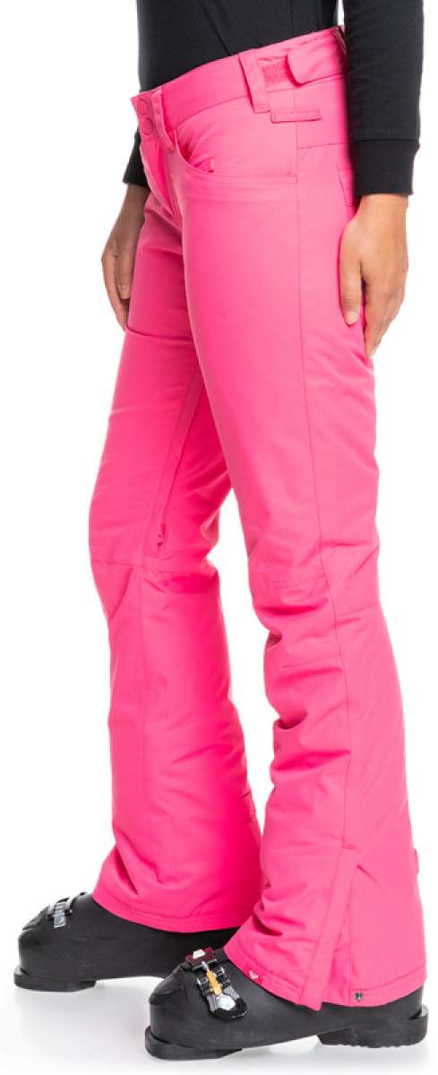 Roxy Women's Backyard Insulated Pants 2022 - Solid pink snow pants with two zippered front pockets and a belt loop on each side.