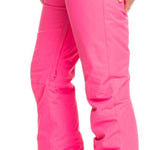 Roxy Women's Backyard Insulated Pants 2022 - Solid pink snow pants with two zippered front pockets and a belt loop on each side.