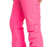 Roxy Women's Backyard Insulated Pants 2022 - Solid pink snow pants with two zippered front pockets and a belt loop on each side.