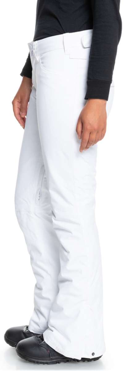 Roxy Women's Backyard Insulated Pants 2022 - White pants with a slight sheen, featuring two zippered front pockets and belt loops.