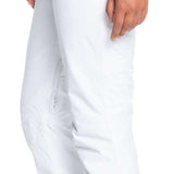 Roxy Women's Backyard Insulated Pants 2022 - White pants with a slight sheen, featuring two zippered front pockets and belt loops.