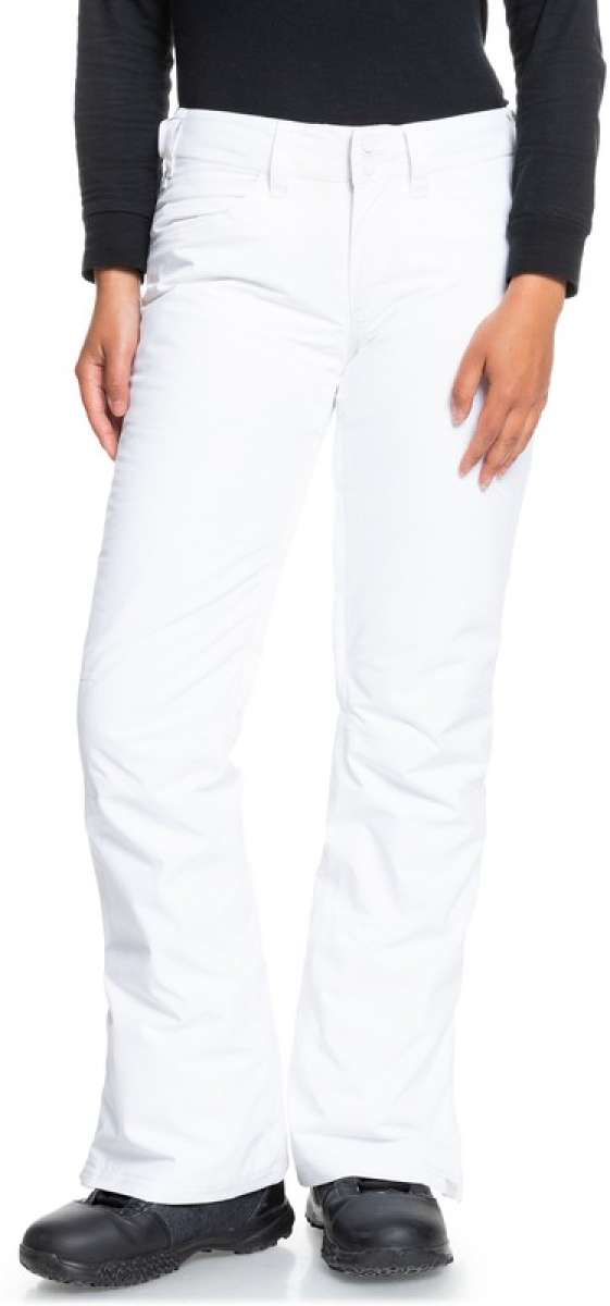 Roxy Women's Backyard Insulated Pants 2022 - A pair of white insulated pants with a zippered pocket on the side.