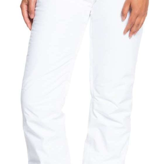 Roxy Women's Backyard Insulated Pants 2022 - A pair of white insulated pants with a zippered pocket on the side.