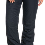 Roxy Women's Backyard Insulated Pants 2022 - Black snow pants with a slight sheen, featuring two zippered front pockets and belt loops.