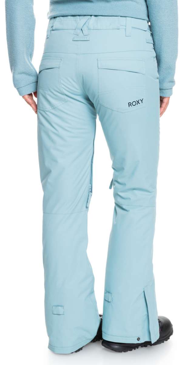 Roxy Women's Backyard Insulated Pants 2022 - A pair of light blue snow pants with a small pocket on the right rear side.