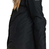 Roxy Women's Billie Insulated Jacket - A black insulated jacket with a hood, featuring a small rectangular logo on the left sleeve.