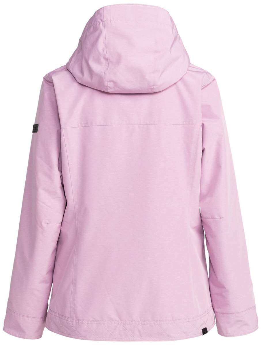 Roxy Women's Billie Insulated Jacket 2024 - A light pink jacket with a hood, featuring black zippers and a black logo on the left chest.