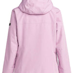 Roxy Women's Billie Insulated Jacket 2024 - A light pink jacket with a hood, featuring black zippers and a black logo on the left chest.