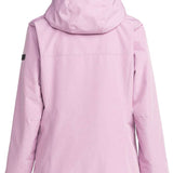 Roxy Women's Billie Insulated Jacket 2024 - A light pink jacket with a hood, featuring black zippers and a black logo on the left chest.