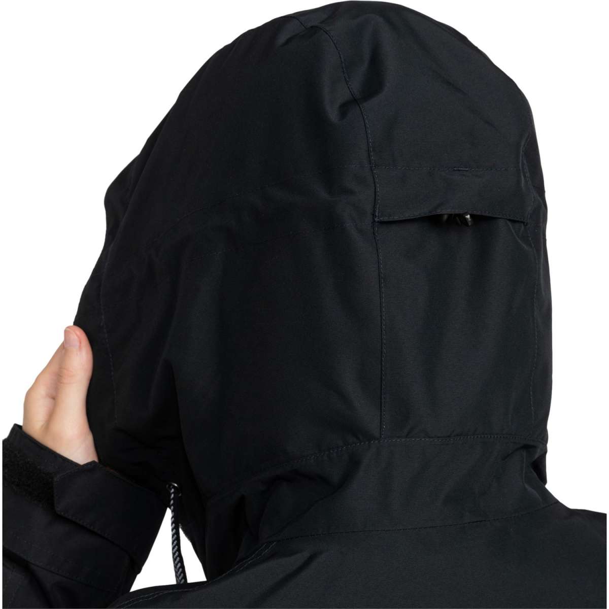 Roxy Women's Billie Insulated Jacket 2024 - A black jacket with a hood, featuring a zippered front and two pockets on either side.