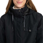 Roxy Women's Billie Insulated Jacket 2024 - A black jacket with a white faux fur-lined hood and silver zipper.