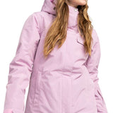Roxy Women's Billie Insulated Jacket - A light pink jacket with a hood and two chest pockets, featuring a white logo on the left sleeve.