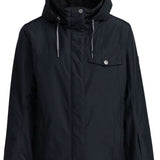 Roxy Women's Billie Insulated Jacket 2024 - A black insulated jacket with a hood, featuring silver zippers and a quilted pattern on the back.