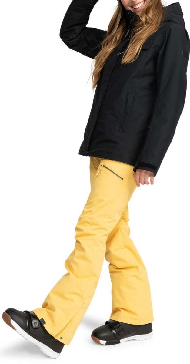 Roxy Women's Billie Insulated Jacket - A black jacket with a hood, worn by a model posing in front of a gray background.