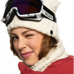 Roxy Women's Blizzard Beanie - A cream-colored beanie with a subtle marbled pattern and a small black button on the side.