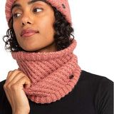 Roxy Women's Blizzard Collar - A dusty rose-colored knit collar with a ribbed texture and black buttons on either side of the neck.