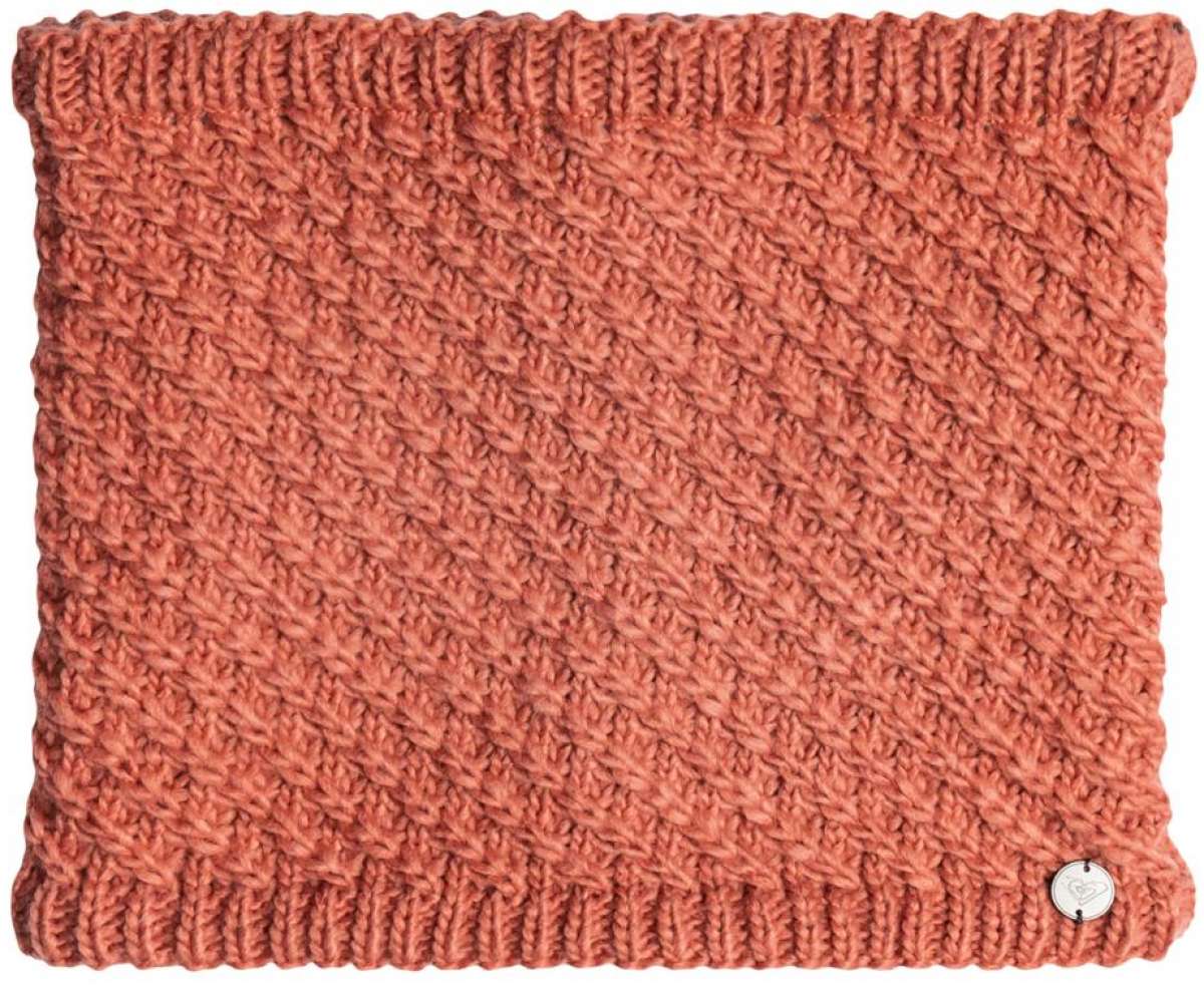 Roxy Women's Blizzard Collar - A coral-colored knit collar with a subtle diamond pattern and ribbed edges.