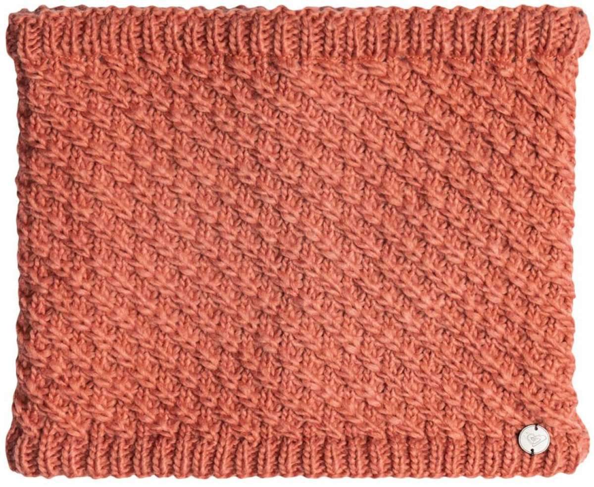 Roxy Women's Blizzard Collar - A coral-colored knit collar with a subtle diamond pattern and ribbed edges.