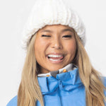 Roxy Women's Chloe Kim Beanie 2024 - White beanie with a ribbed cuff and a small embroidered logo on the front.