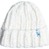 Roxy Women's Chloe Kim Beanie 2024 - White beanie with a blue and white logo on the front.