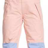 Roxy Women's Chloe Kim Bib Pant 2023 - Light pink bib pants with a subtle floral pattern on the side of the leg.