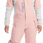 Roxy Women's Chloe Kim Bib Pant 2023 - Light blue bib with white accents and a black zipper on the side.