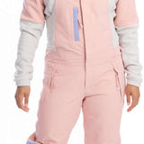 Roxy Women's Chloe Kim Bib Pant 2023 - Light blue bib with white accents and a black zipper on the side.